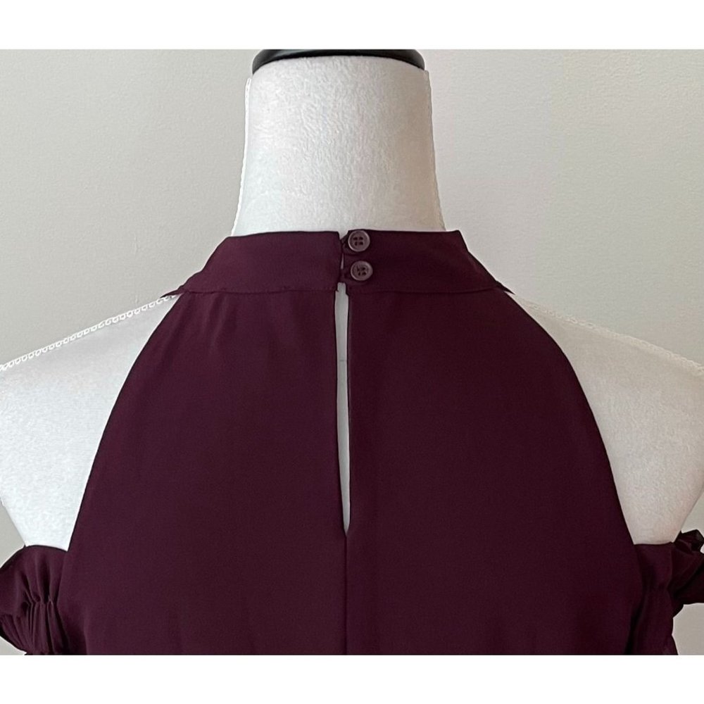 Trouve for Nordstrom, Burgundy Ruffle Cold Shoulder Top, SMALL, Flowy, Crepe - Picture 9 of 11